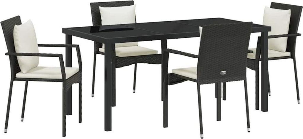 vidaXL Garten Essgruppe mit Kissen 5 pcs Schwarz Poly-Rattan