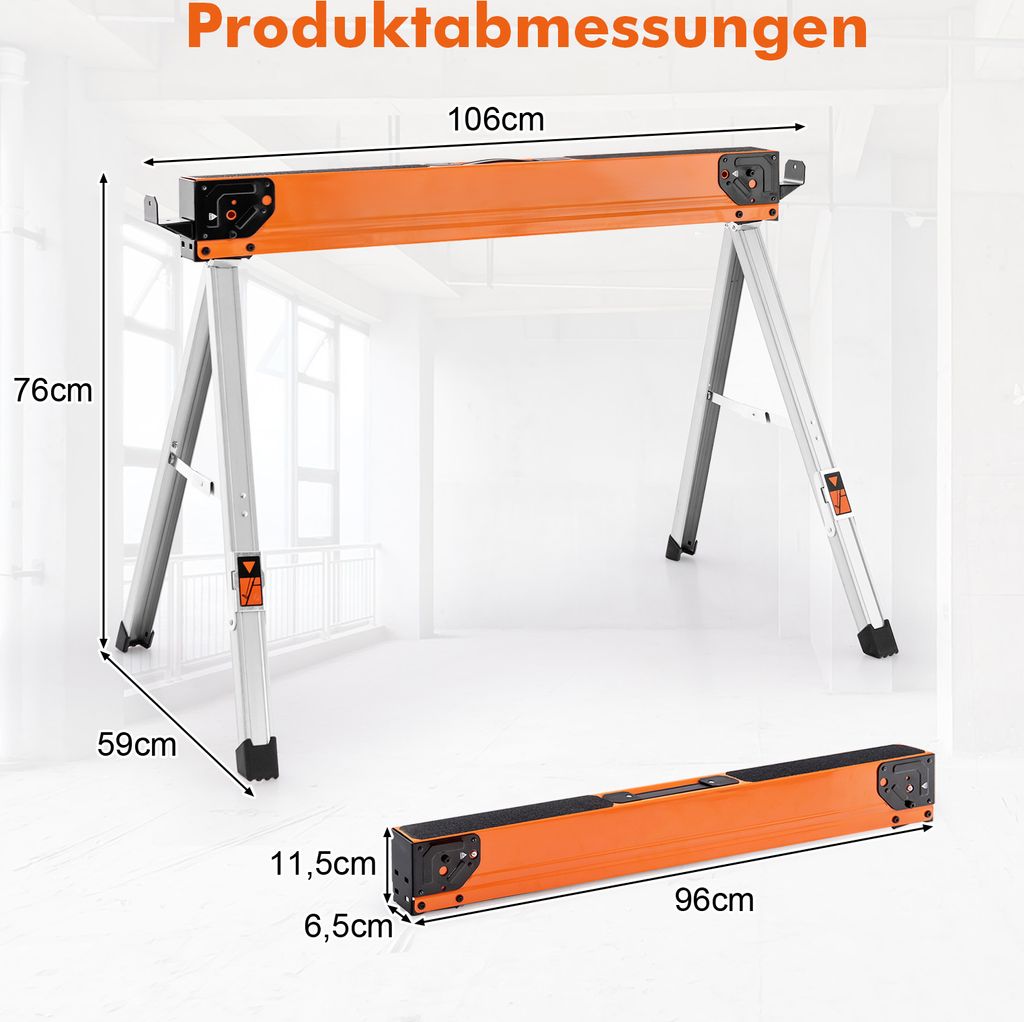 COSTWAY 2 pílové kone skladacie s rukoväťou, pracovné Obrázok produktu 3