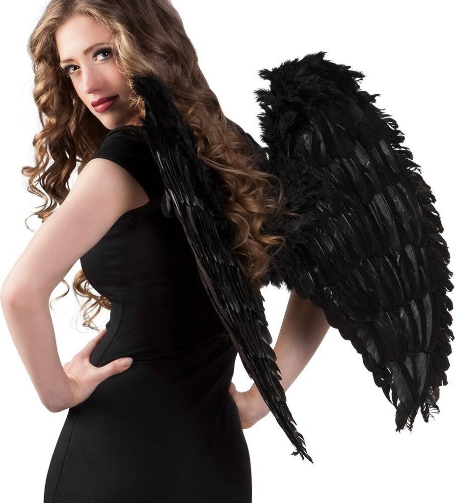 Pc Ange ailes plumes pliées noir (65 x 65 cm) Image du produit 
