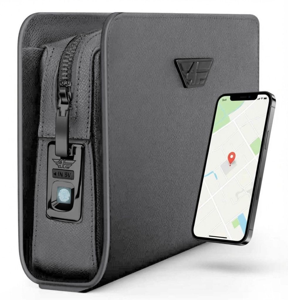 4FLY Smart Handtasche aus Leder, Fingerabdruck Schloss, Smart Tracker kompatibel mit Apple Wo ist App, Kartenfach, 2 Fächer