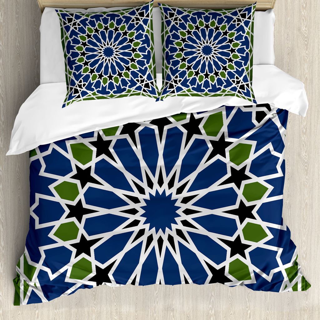ABAKUHAUS Arabisch Bettbezugs Set Für Doppelbetten, Arabesque Orient Mandala, Milbensicher Allergiker geeignet mit Kissenbezügen, Dunkler Himmels...
