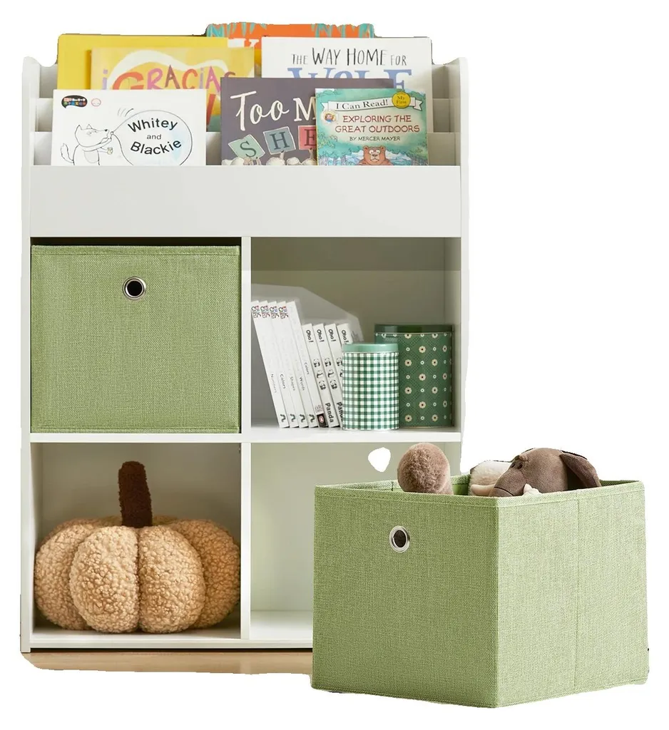 Bibliothèque enfant en MDF vert clair pour rangement livres et jouets