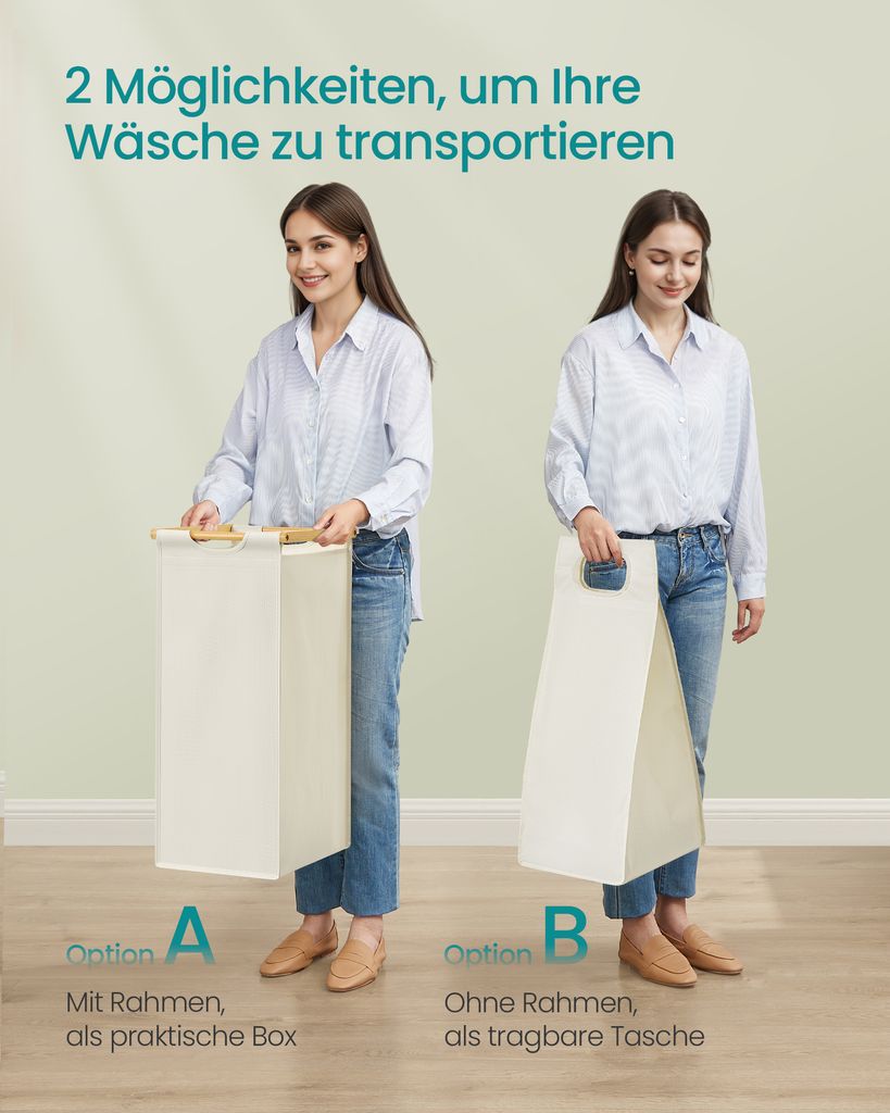 Wäschekorb 3 Fächer, Bambus, Wäschesammler 150 L, mit Produktbild 5