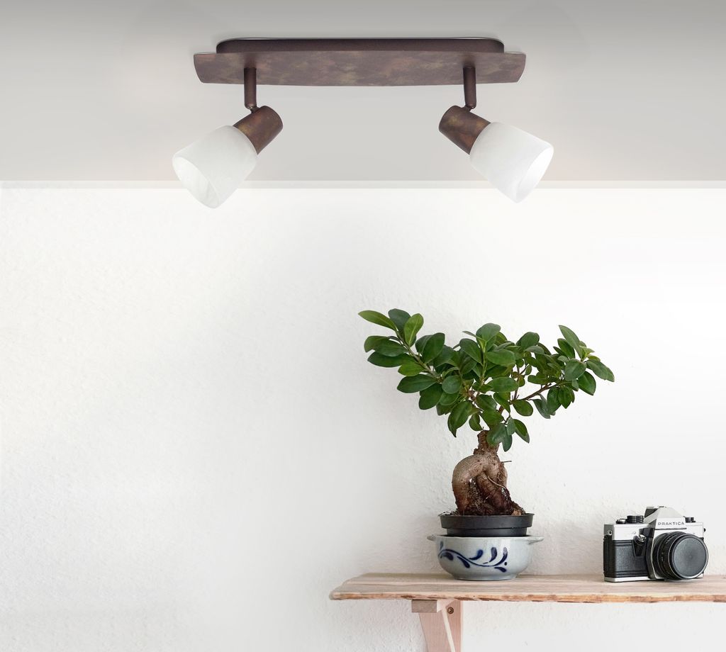 BRILLIANT Lampe Milos Spotbalken 2flg altkupfer/weiß-alabaster | 2x R50, E14, 40W, geeignet für Reflektorlampen (nicht enthalten) | Köpfe schwen...