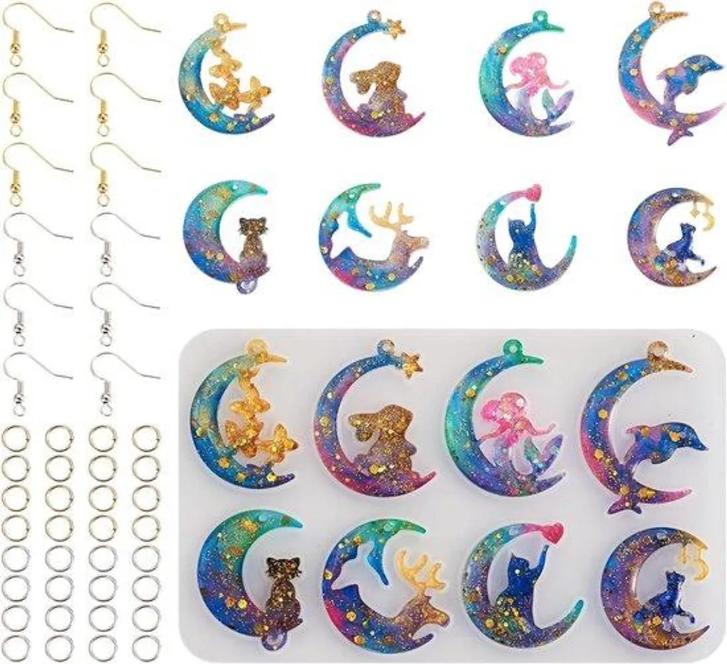 Moule silicone lune anti-adhésif pour boucles d'oreilles résine époxy