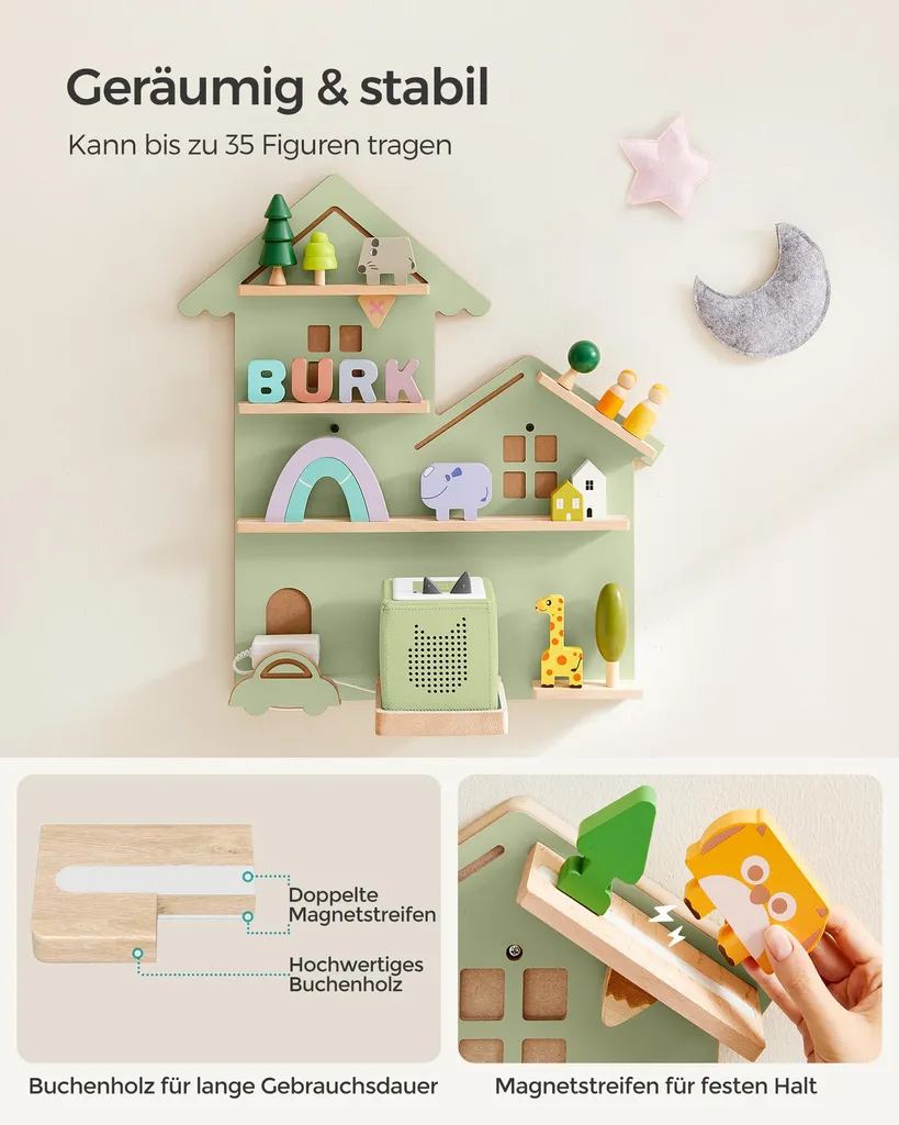 Rangement Toniebox pour chambre enfant - Étagère murale vert laurier