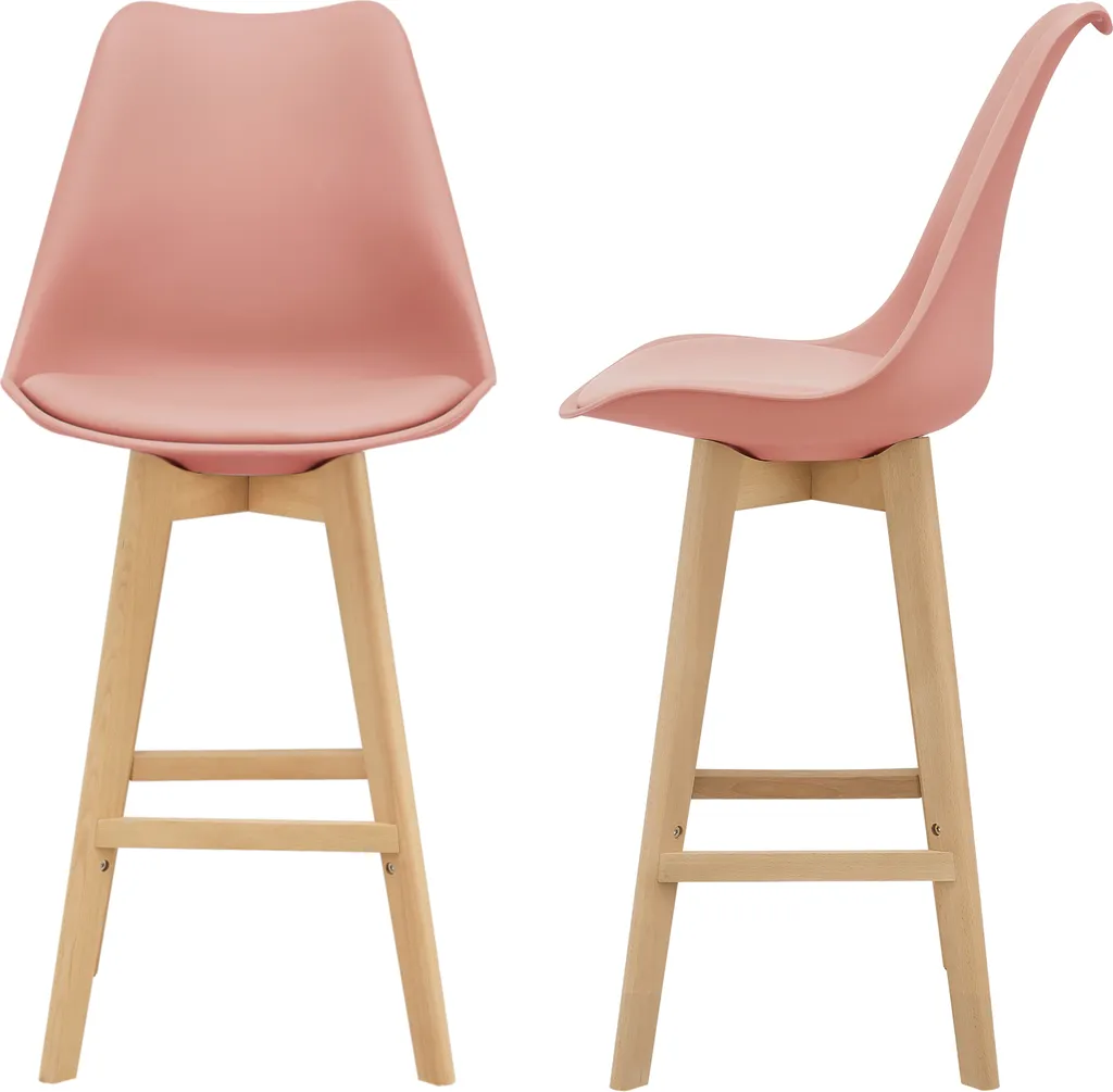 Chaise de bar rembourrée avec dossier en bois de hêtre naturel