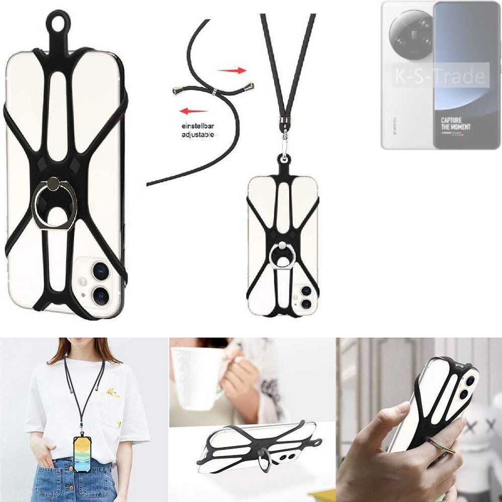 K-S-Trade 3in1 Handykette Handyband Handykordel Halsband Smartphone-Ring Handy-Ring kompatibel mit Xiaomi 13 Ultra Fingerhalterung Handyring