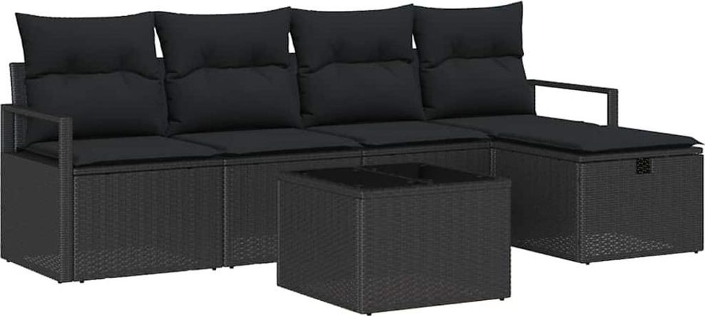 vidaXL Garten-Sofa-Set mit Kissen 6 pcs Schwarz Poly Rattan