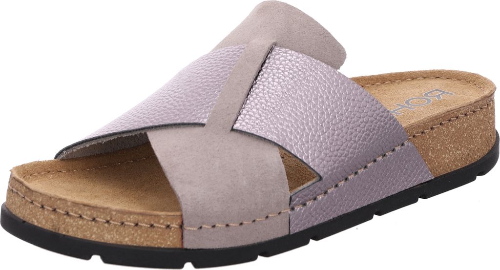 Rohde Damen Pantolette Leder Kork Kreuzbandage D.Soave 5410, Größe:39 EU, Farbe:Grau