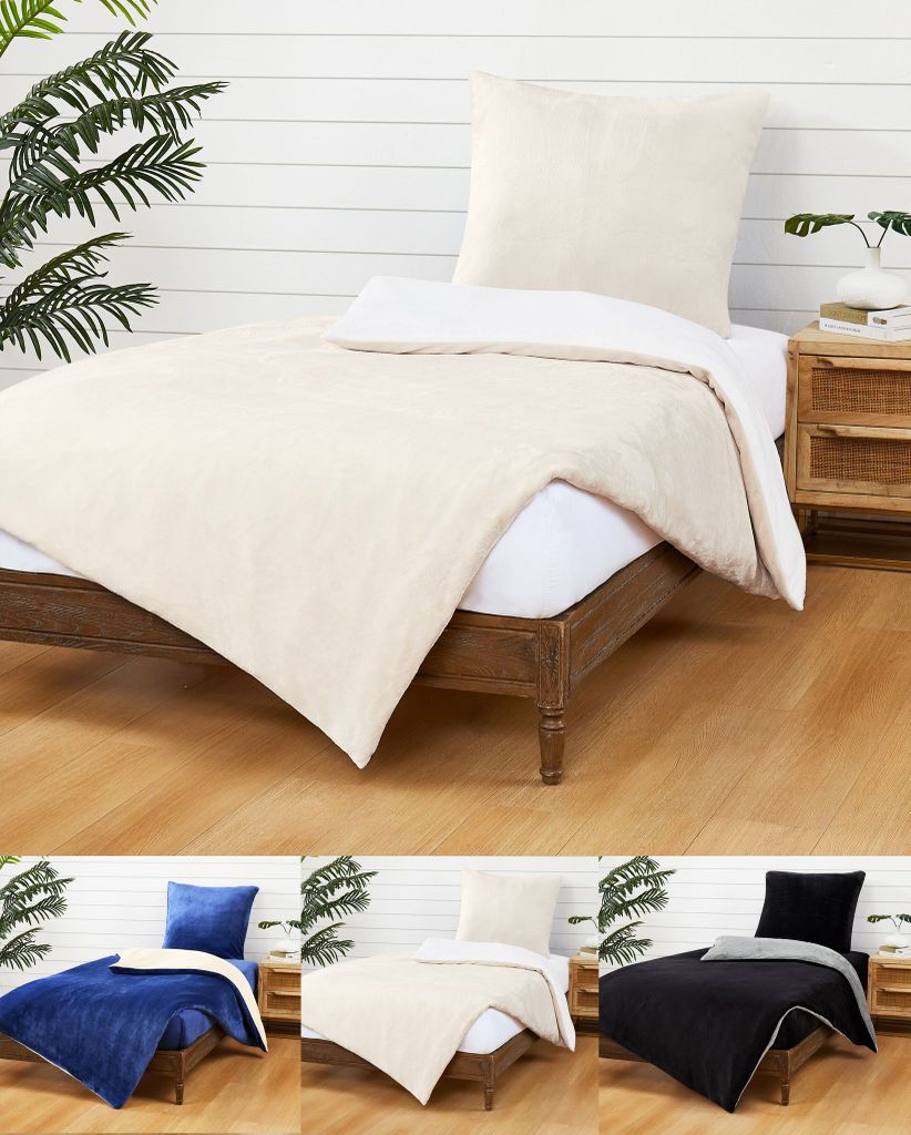 JACK Teddy Flausch 135x200cm Wende Bettwäsche Uni Plüsch Cashmere Touch Weiß Creme Blau Schwarz Grau Warm, Farbe:Creme/Weiß