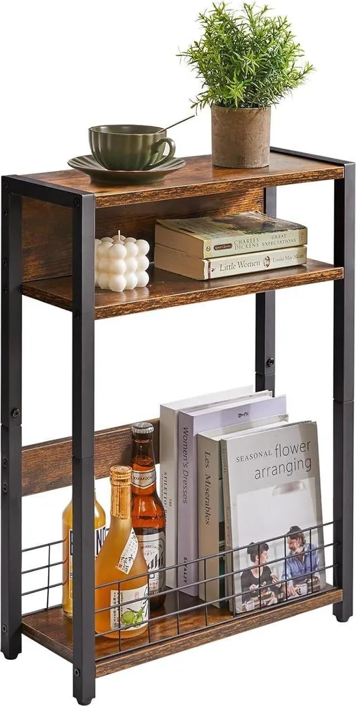 Table de chevet ou table d'appoint marron avec rangement journaux et livres