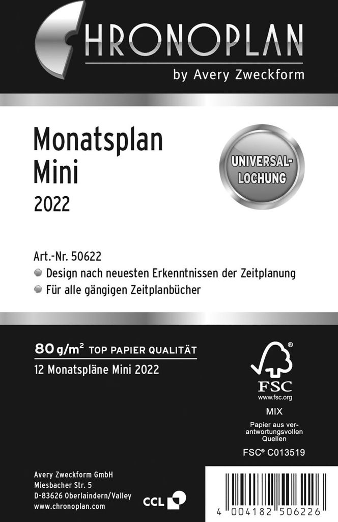 CHRONOPLAN Monatsplan 2022 Mini 79 x 125 mm
