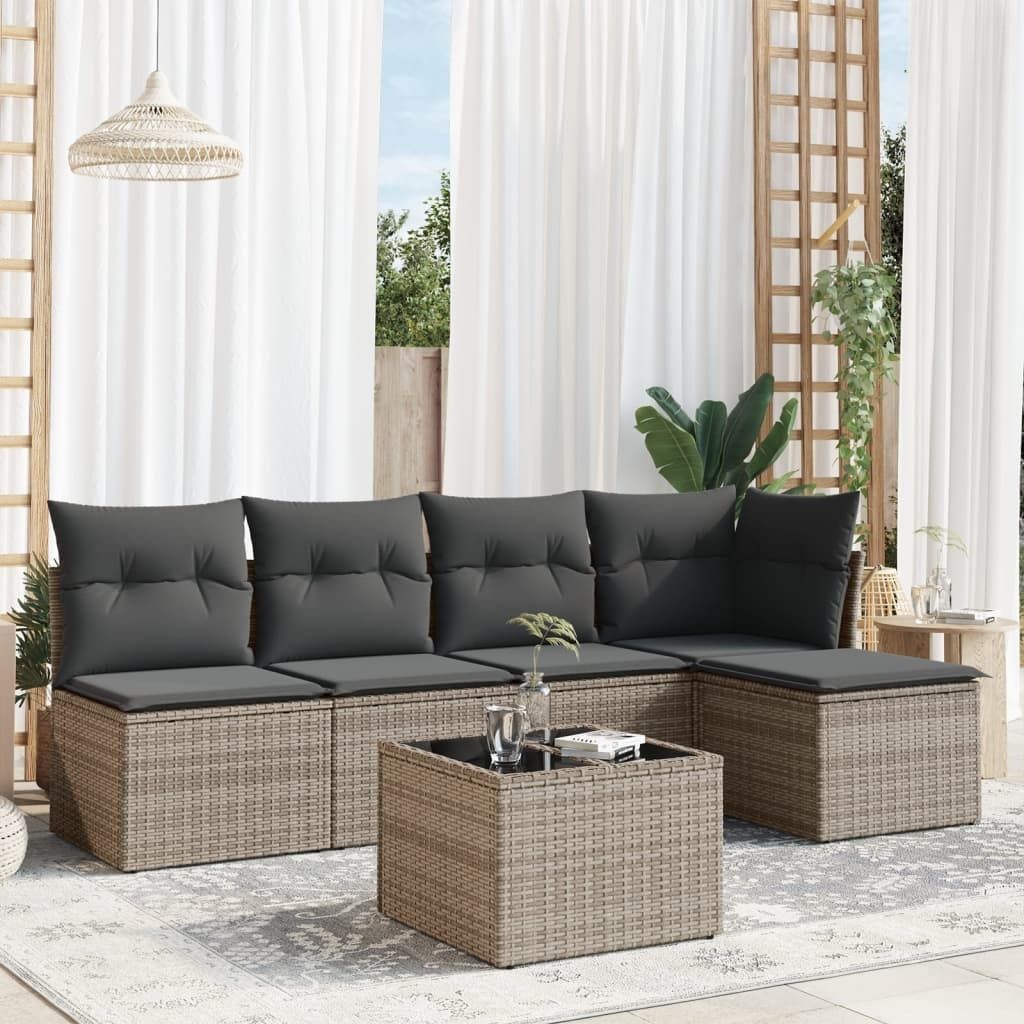 Möbel 6-tlg. Garten-Sofagarnitur mit Kissen Grau Poly Rattan 2024