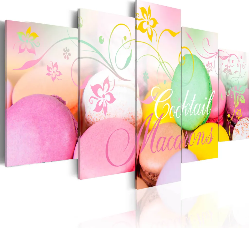 Decorazione Murale XXL Macarons Cocktail 200x100 - Quadro 5 Parti TNT