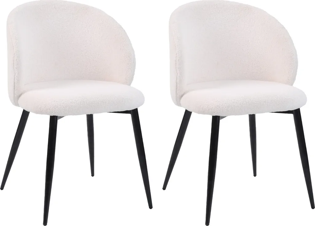 Chaise Confortable et Stable en Tissu Teddy Crème pour Salle à Manger