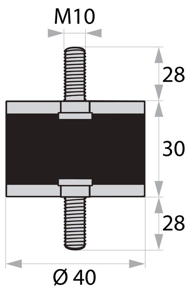 GP/S-AG/AG-28/28-M10-D40xH30 Gummi-Metall-Puffer Gummipuffer Schwingungsdämpfer Silentblock