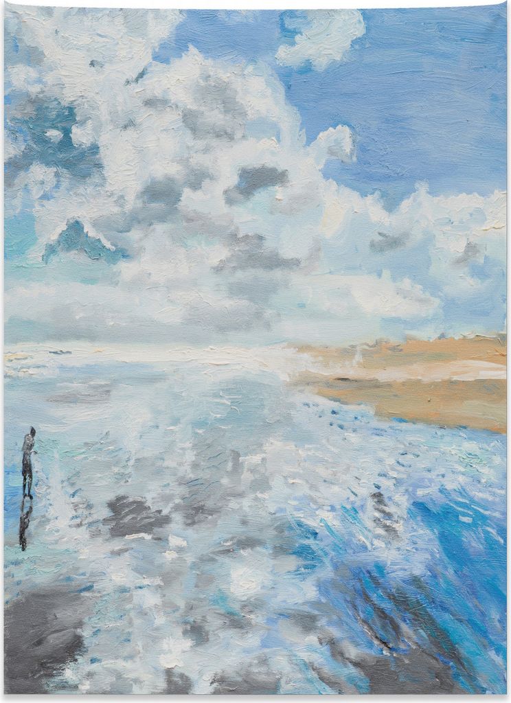 Abakuhaus Wolke Wandteppich, Ölgemälde Strand Sommer aus Weiches Mikrofaser Stoff Kein Verblassen Klare Farben Waschbar, 110 x 150 cm, Sandbraun ...