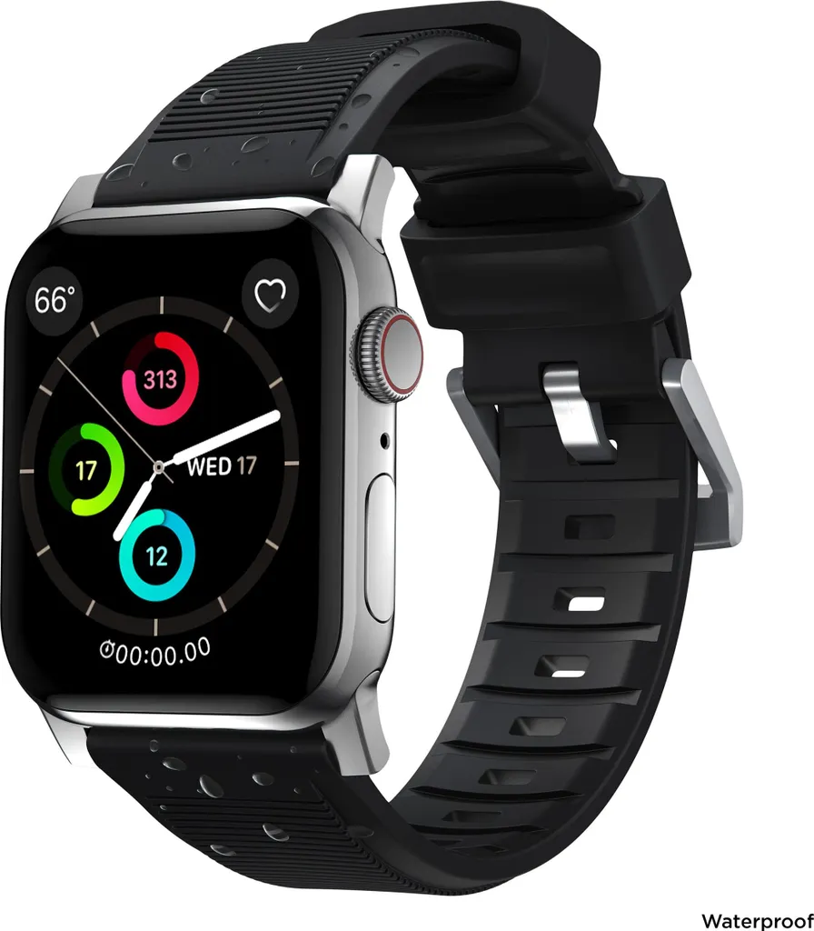 Bracelet Nomad Rugged Apple Watch 45/49mm - FKM Noir et Acier Argenté