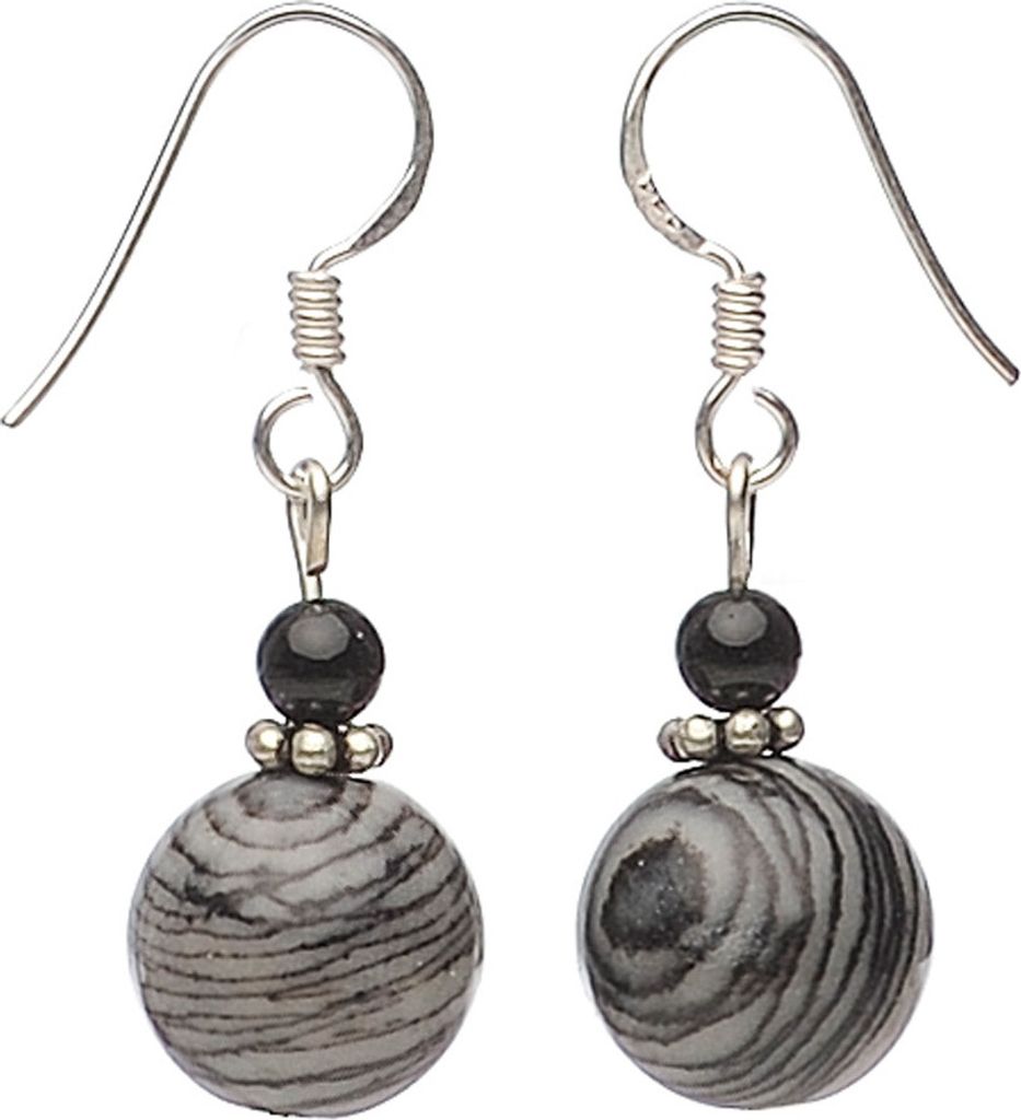 Ohrringe Ohrhänger aus Picasso-Jaspis & Onyx & 925er Silber schwarz grau Damen