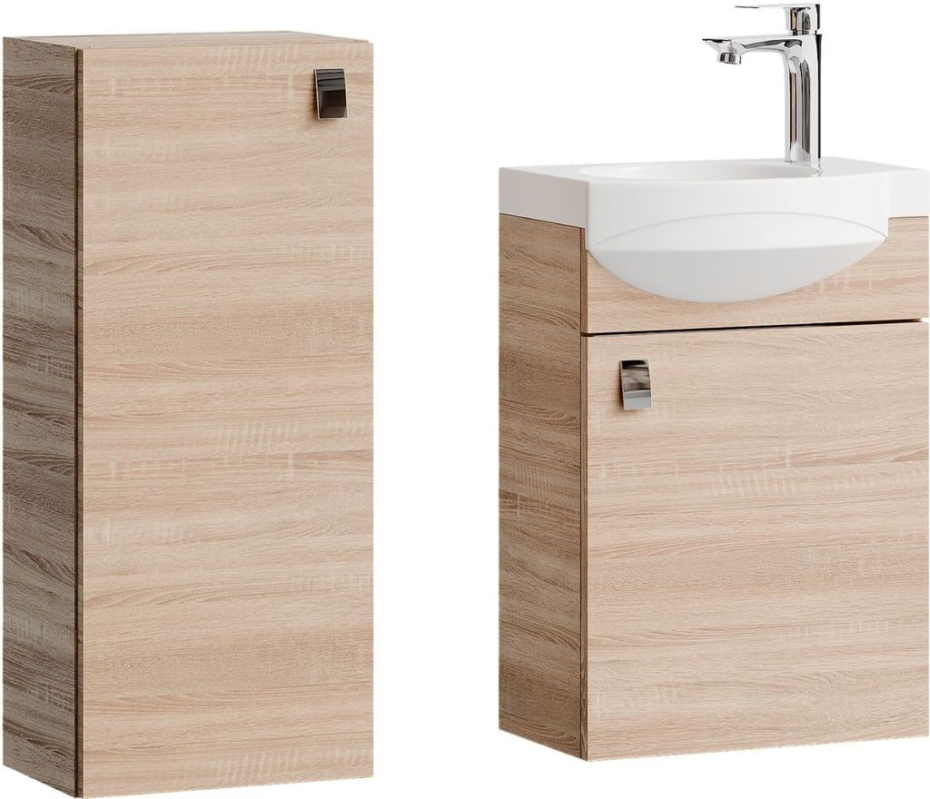 Planetmöbel Badmöbel-Set Waschtisch mit Unterschrank 40 cm & Midischrank 32 cm Sonoma Eiche