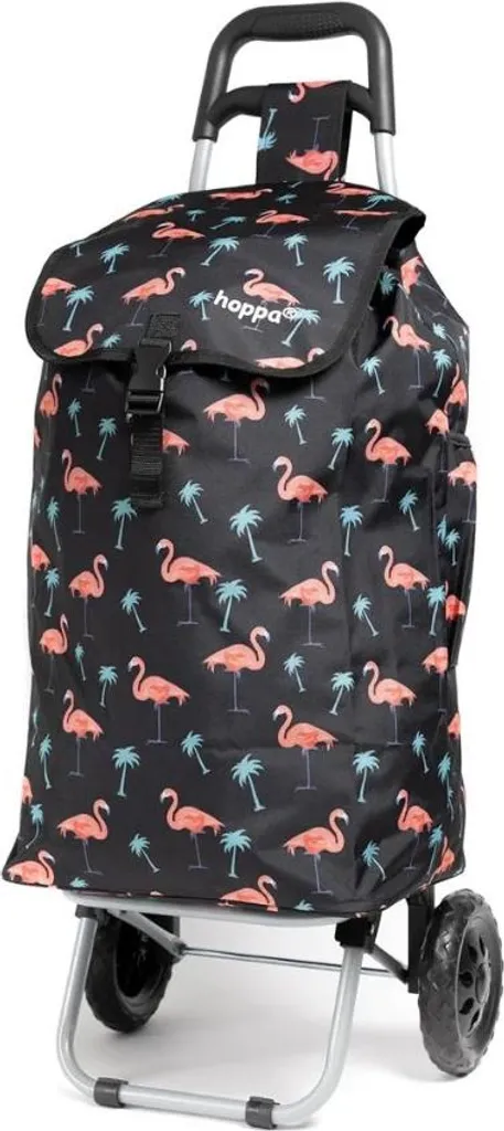Sac à provisions HOPPA Flamingo noir à roulettes 2 roues pliable 45L