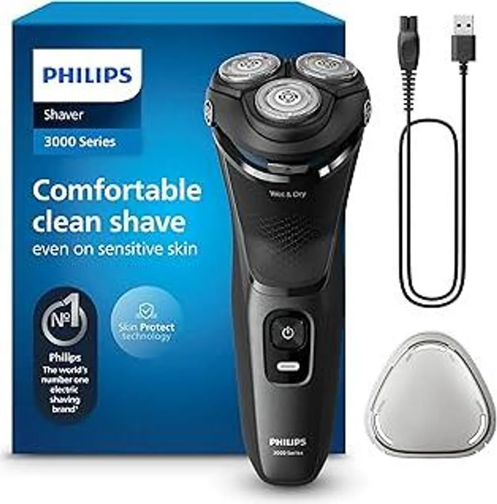 PHILIPS Shaver Series 3000 – Rasoio elettrico per uomo: rasatura su pelle bagnata e asciutta, con tecnologia SkinProtect, color antracite, con regolabarba ribaltabile, senza fili (S3145/00)