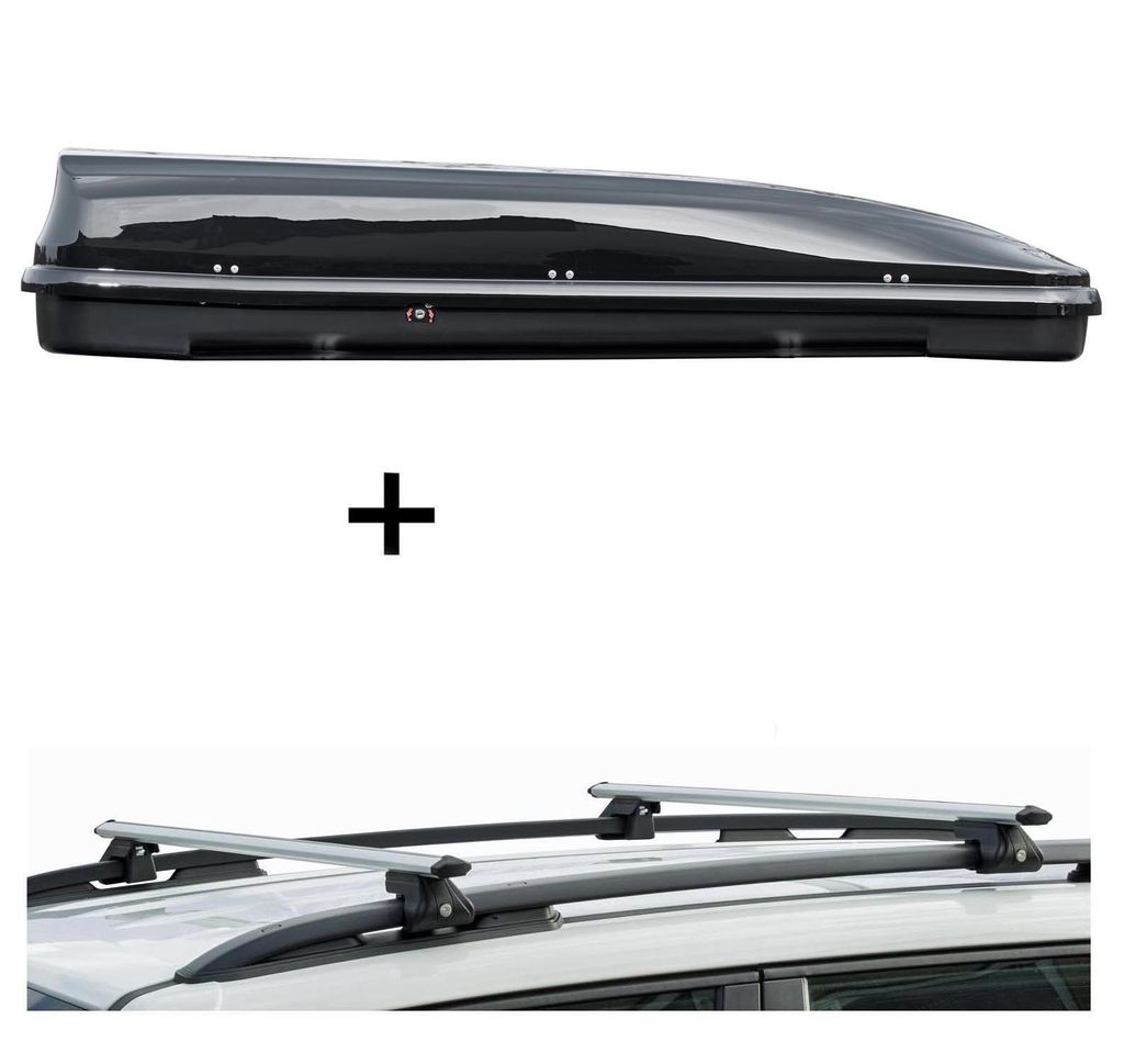Dachbox VDPFL460 460Ltr schwarz glänzend + Dachträger CRV120 kompatibel mit für Mercedes Classe E SW (5 Türer) 2002-2009