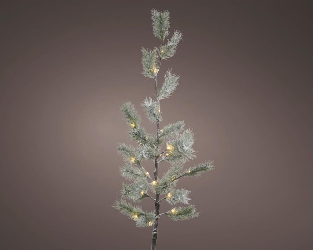 A single, artificial Christmas tree branch with lights.