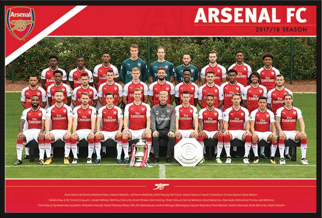 Poster Arsenal FC 2017-2018 sous Cadre Shinsuke Noir et Vitre de Protection