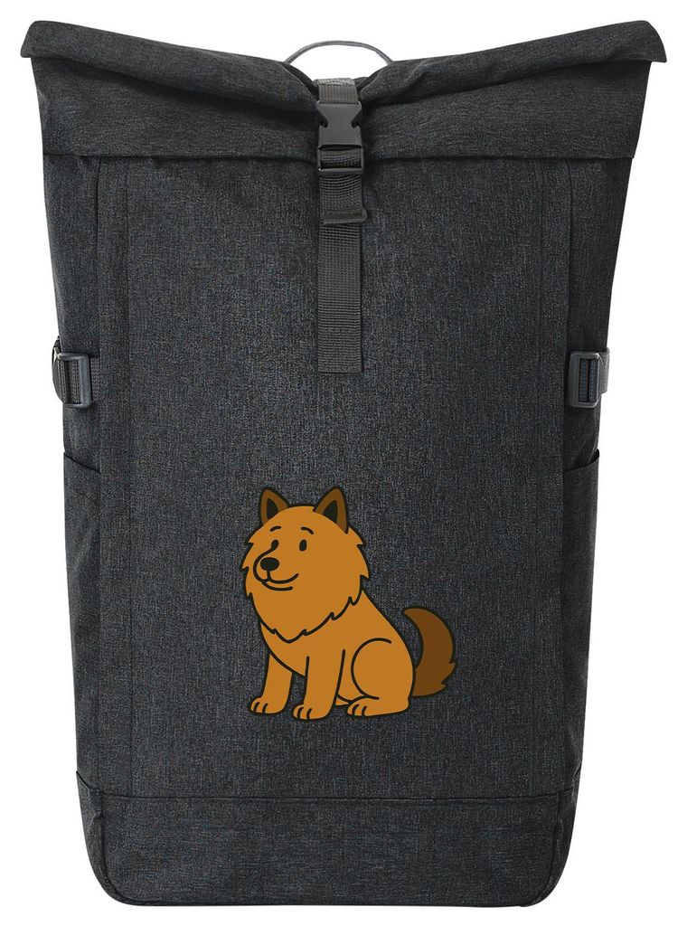 Huuraa Kurierrucksack Eurasier Comic Euri 30-44 Liter Black Melange Fairtrade Rolltop Rucksack Geschenkidee