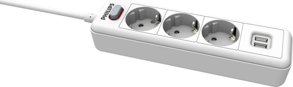 Bloc Multiprise avec USB Philips - 3 Prises Terre 230V - Blanc Pur