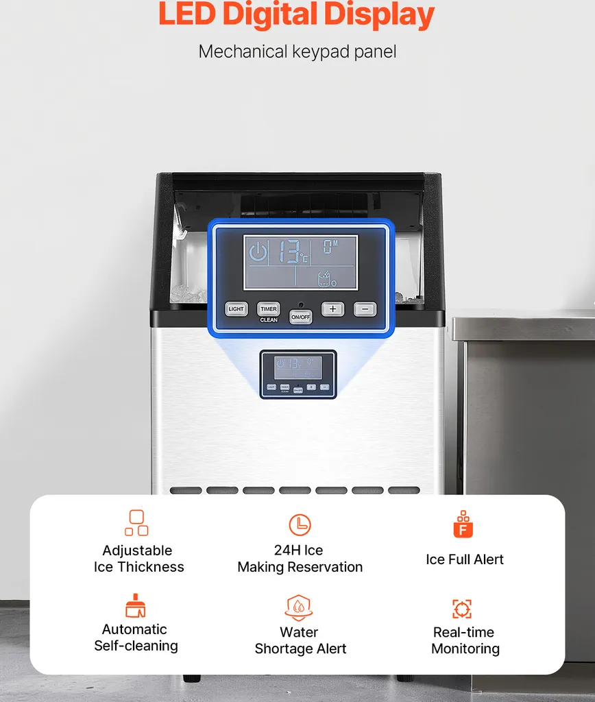 Machine à glace grande capacité 70kg/j stockage 15kg acier robuste