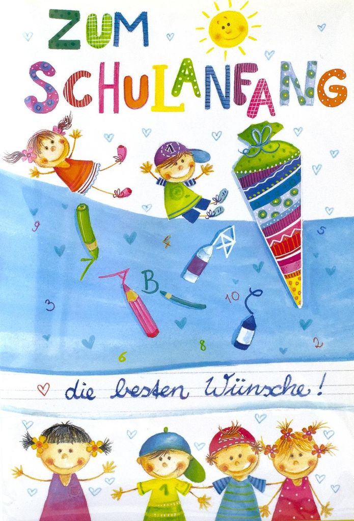 Glückwunschkarte zum Schulanfang, mit Umschlag