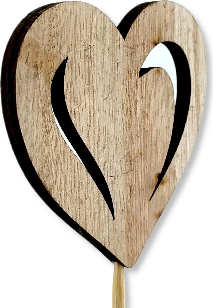 Holz Blumen-Stecker Herz natur 7 x 35cm Dekostecker Blumenstab Herzstab Holzstecker