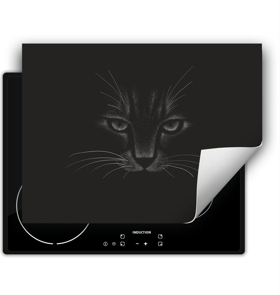 DarHaus Herdabdeckplatte 70x52 cm Anti Rutsch Matte Aufrollbar, schwarz - Katze