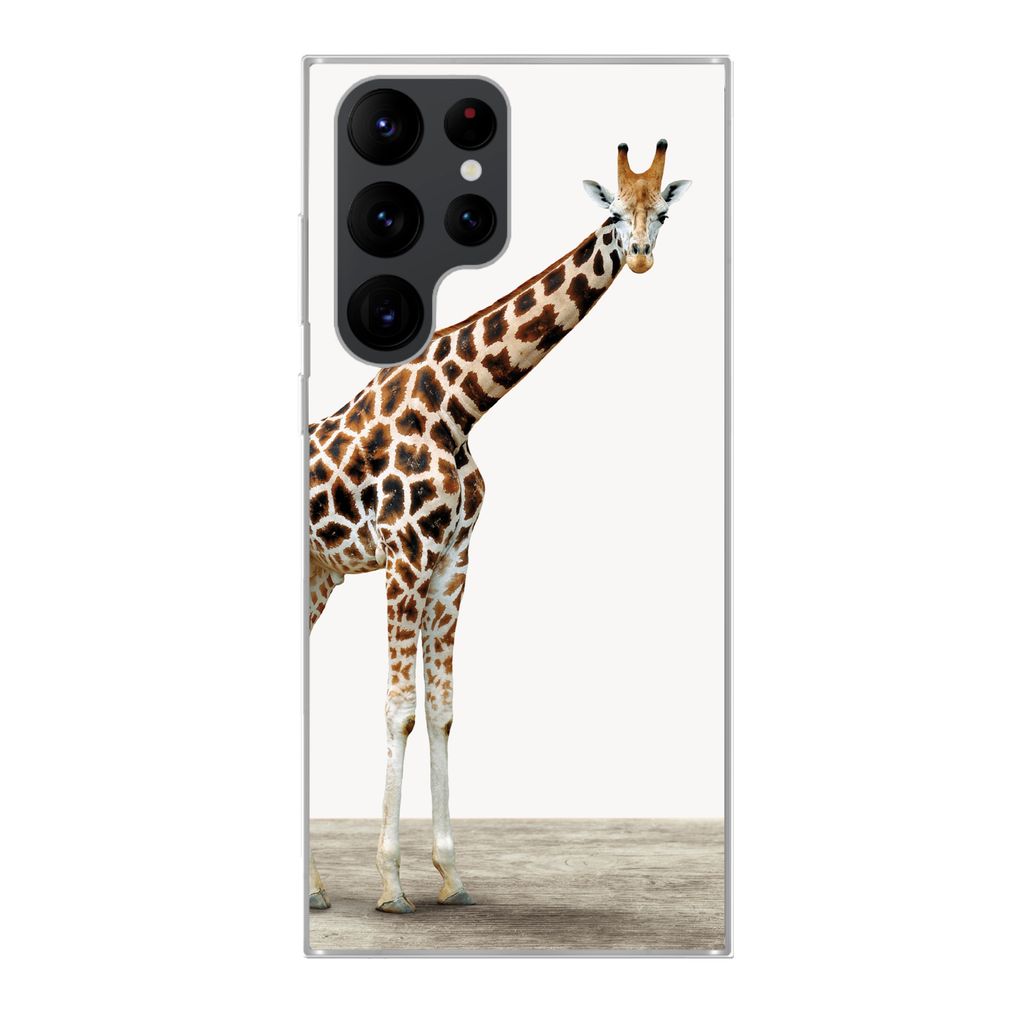 MuchoWow Handyhülle Schutzhülle Hülle für Samsung Galaxy S22 Ultra Giraffe - Tiere - Weißer Hintergrund - Kinder - Junge - Mädchen Silikon ...