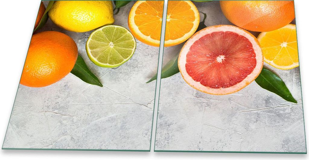 Herdabdeckplatte Glaskeramik 2-Teilig 2x40x52 Zitrone Gelb Abdeckung Spritzschutz Glas