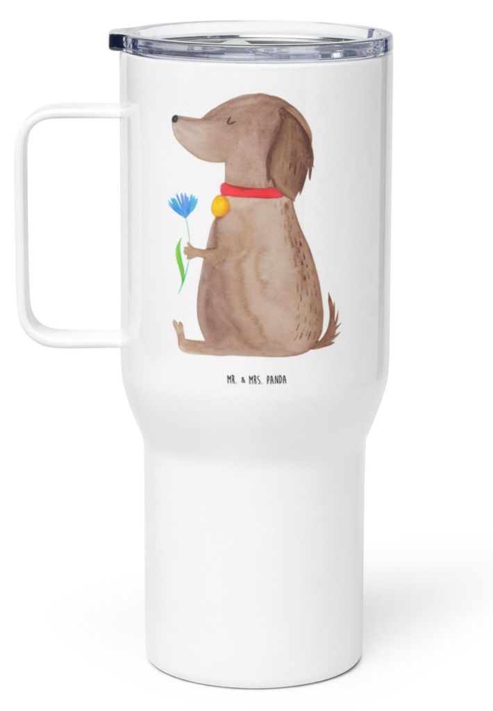 Mr. & Mrs. Panda thermosbecher Hund Blume - Weiß - Geschenk, Süß, Isolierbecher, Teetasse, Hunde, Sprüche, Thermobecher, Kaffee-to-go-Becher, H...