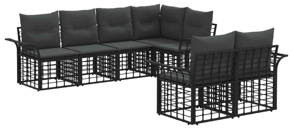 Outdoor-Sofagarnitur 7 pcs Schwarz und Dunkelgrau Polyester