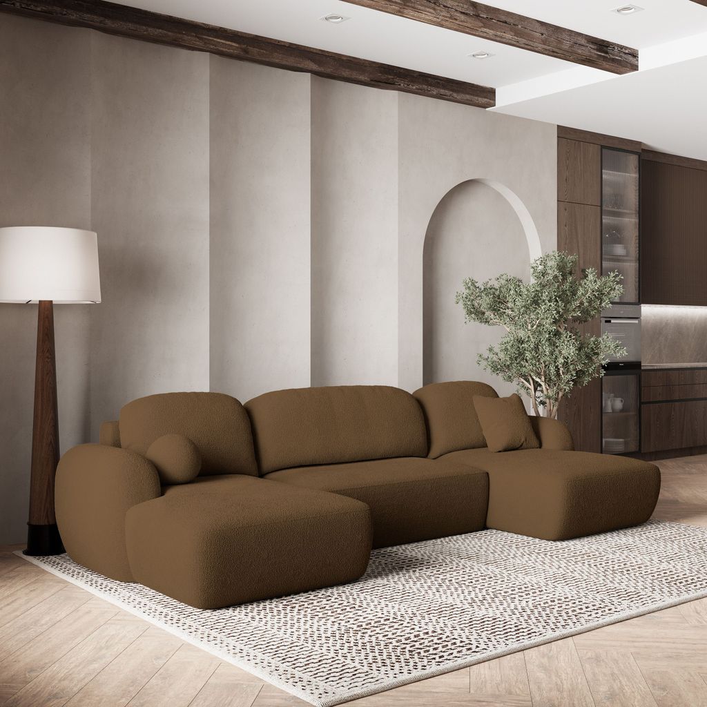 Masseno Ecksofa SAVONA N mit Schlaffunktion U-Form, Sofa mit Bettkasten, Wohnzimmersofa, Couch, Soffa, Bettsofa, Couchgarnitur- Braun, NOW OR NEVER 56