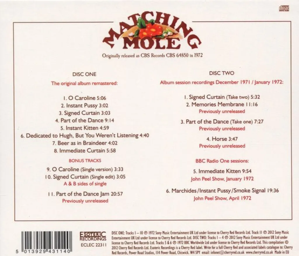 Matching Mole Remastered Expanded Edition Double Album 2 CD Audio - 2