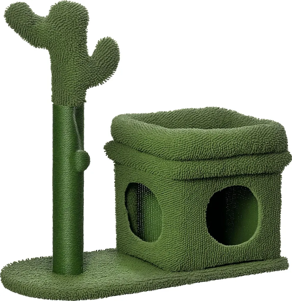 Arbre à chat à niveaux avec grotte de repos vert forêt de 67 cm haut