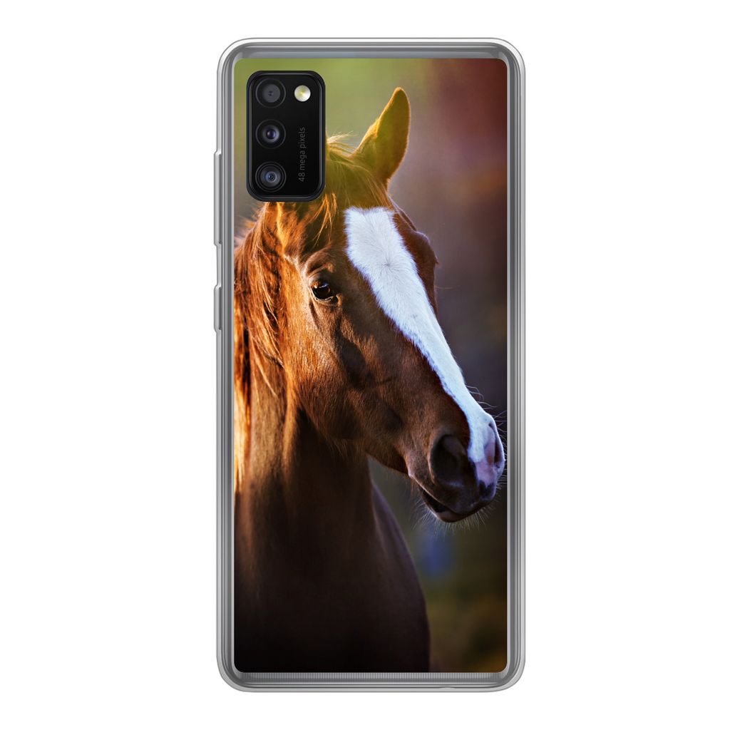 MuchoWow Handyhülle Schutzhülle Hülle für Samsung Galaxy A41 Pferd - Licht - Mantel Silikon Softcase Handy Hülle - Mobiltelefon