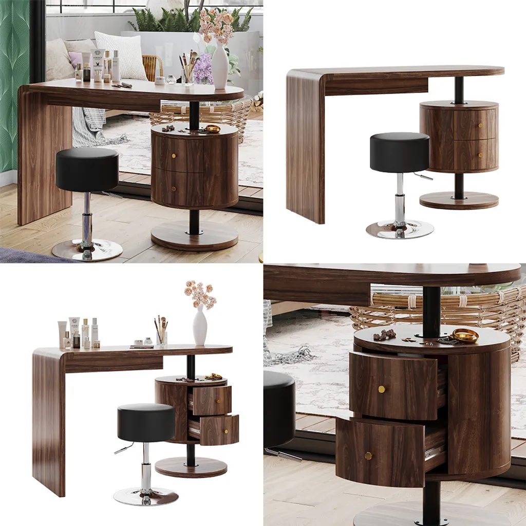Coiffeuse 120cm chêne rustique Vicco Lara avec tabouret solide et large - 8