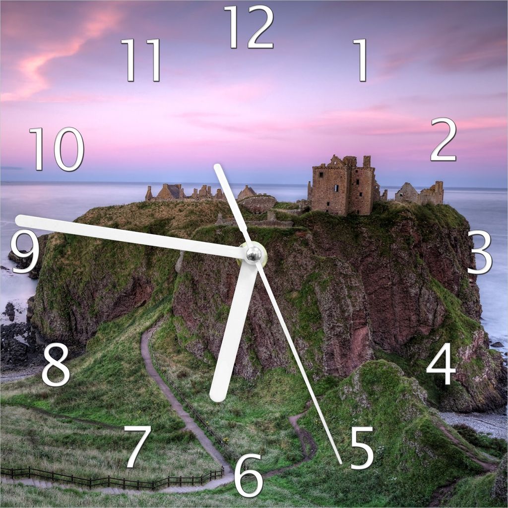 Wallario Design Wanduhr Schloss am Meer aus Echtglas, Größe 20 x 20 cm
