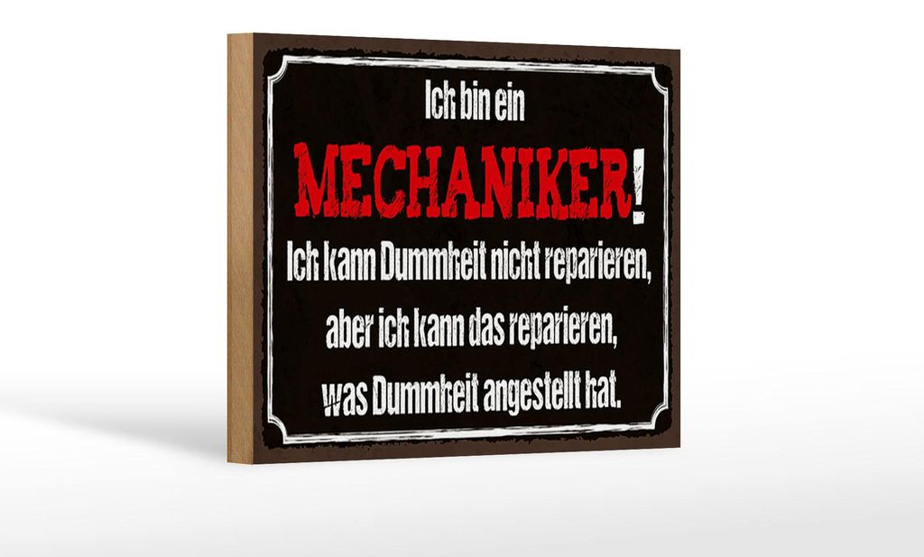 Holzschild Spruch 18x12cm bin Mechaniker kann reparieren