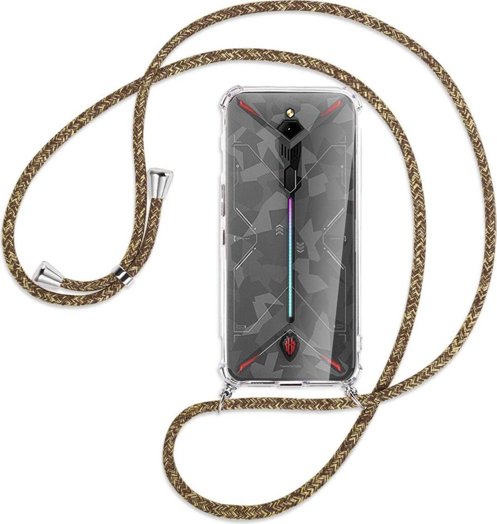 Handykette Backcover-Schutzhülle mit Band (Metall silberfarben) für ZTE Nubia Red Magic 3 / 3s - braun+beige