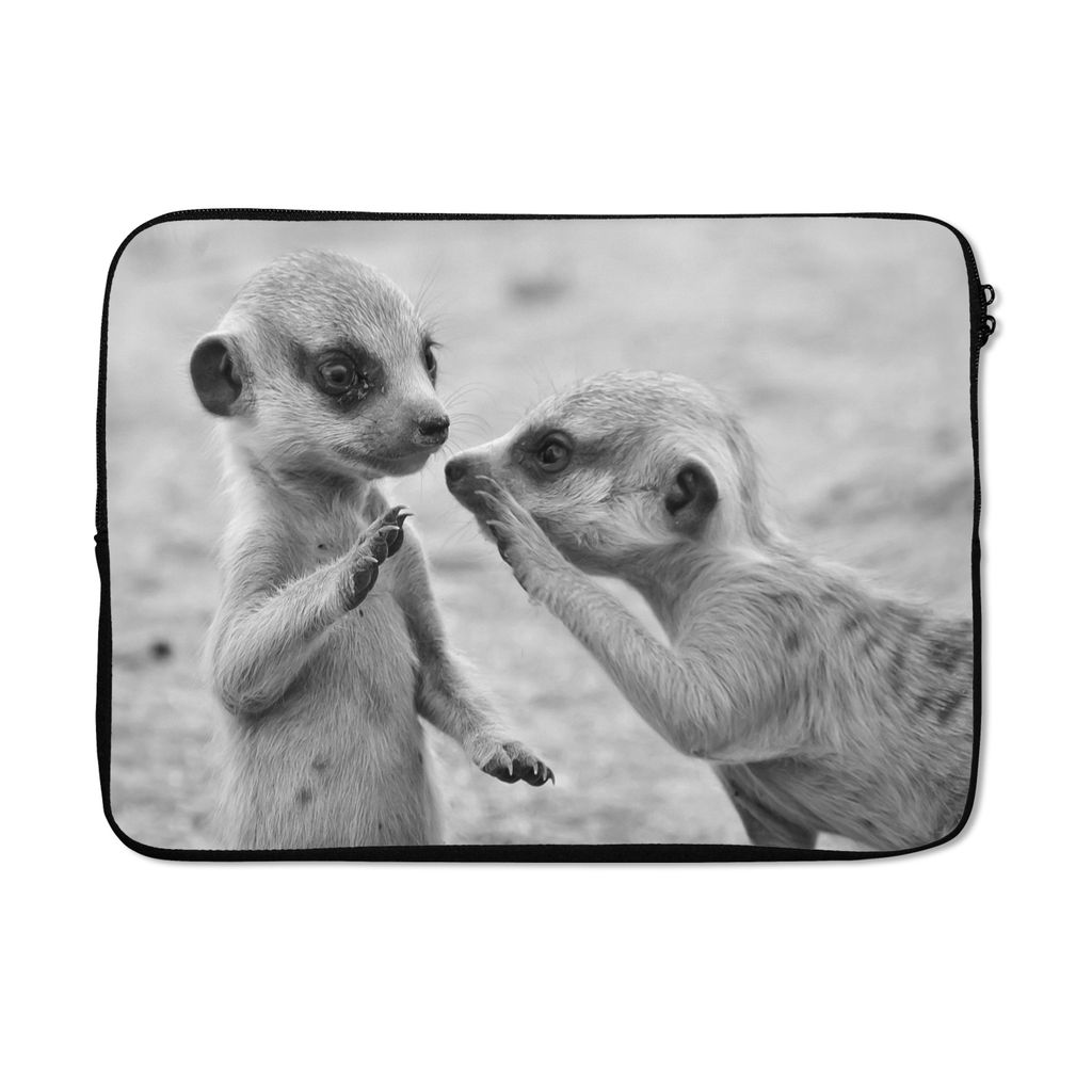 MuchoWow Laptop Hülle 13 Zoll Zwei Erdmännchen - schwarz und weiß Laptoptasche - Laptophülle - Sleeve - Rundumschutz
