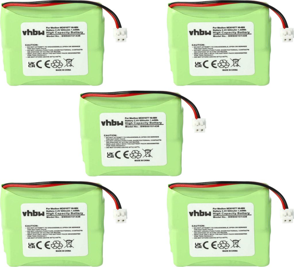 vhbw 5x Akku Ersatz für GP0827, 5M702BMX, GP0748, GPHP70-R05, GP0747, GP0845, GP0735 für schnurlos Festnetz Telefon (600 mAh, 2,4 V, NiMH)